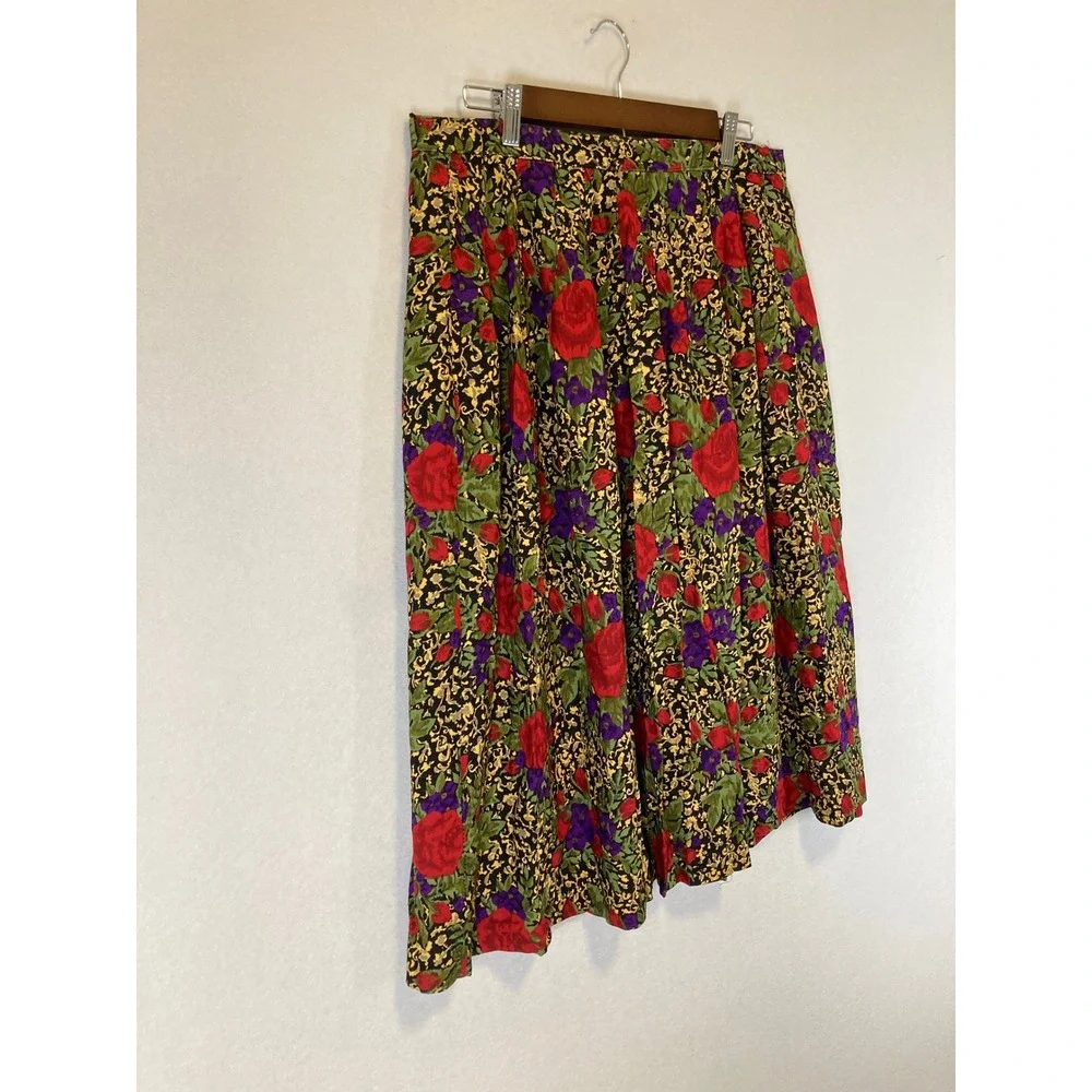 Vintage Norton McNaughton Womens 14 Multicolor Floral Pleated‎ Rayon Midi Skirt
